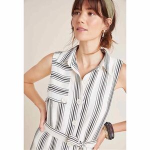 Maeve Sleeveless Striped Midi Dress Viscose Button Up 🤍